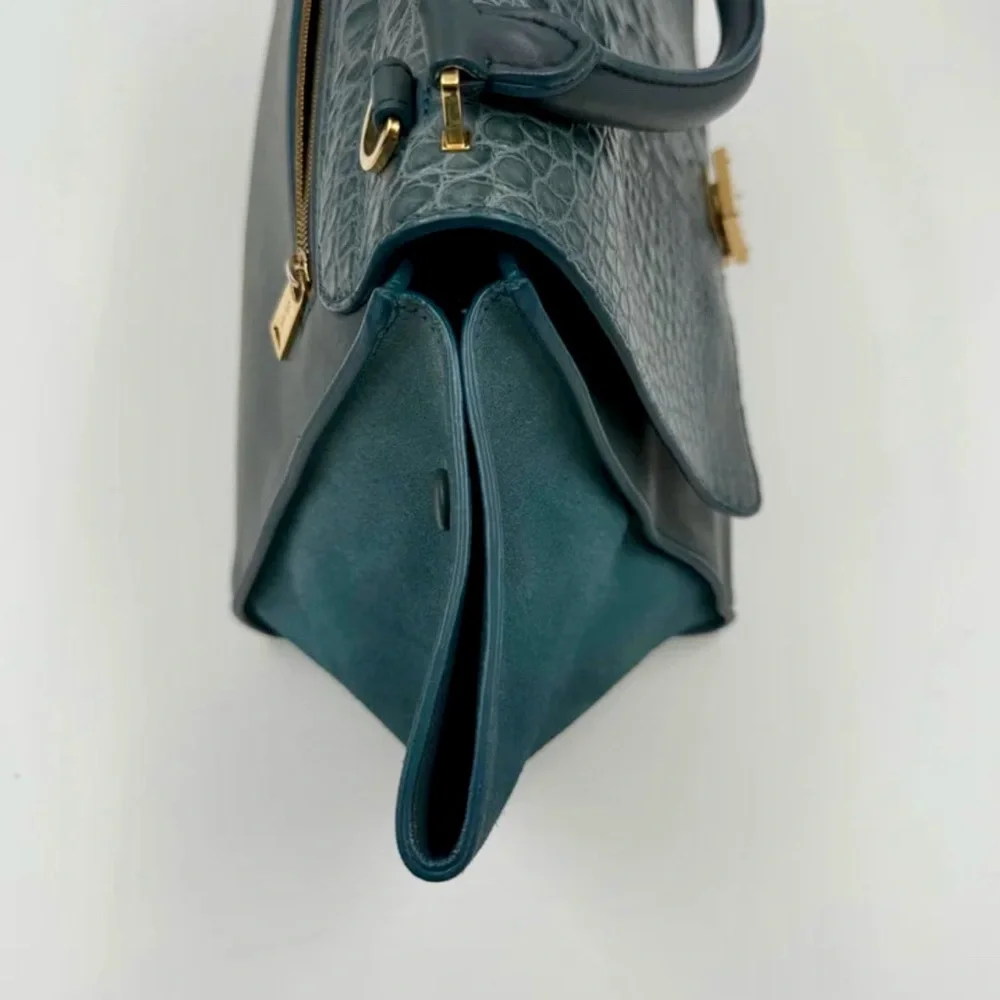 💎RARE GEM💎 Genuine CELINE Croc Embossed Trapèze Bag - RARE TEAL COLOR‼️ - Picture 5 of 15